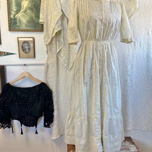 Antique Edwardian Cotton Prairie Dress w/Eyelet Detail