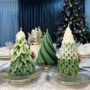 Swirl Snow Christmas Tree Candle: Holiday Scented Soy Candle