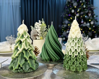 Swirl Snow Christmas Tree Candle: Holiday Scented Soy Candle