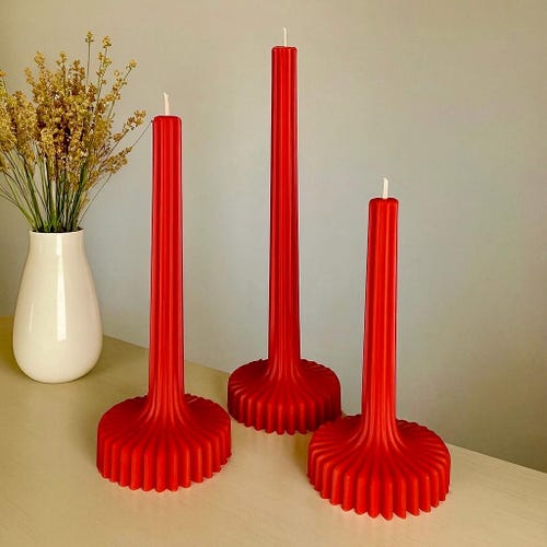 Ribbed Christmas Candle: Modern Sculptural Soy Wax Pillar, Minimalist Home Decor