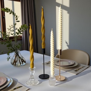 Tall Twisted Taper Candles: Elegant Holiday Dinner Table Decor, Natural Soy Wax