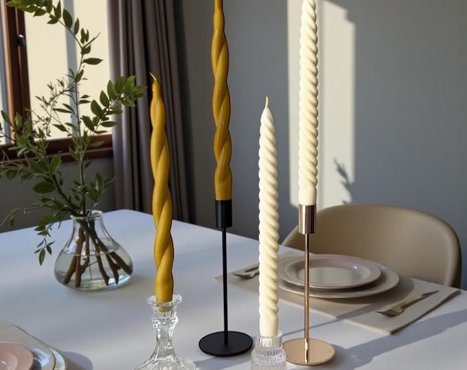 Tall Twisted Taper Candles: Elegant Holiday Dinner Table Decor, Natural Soy Wax