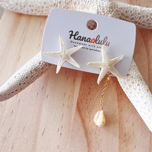 Handmade Starfish Seashell Earrings: Gold Plated, Beach Jewelry