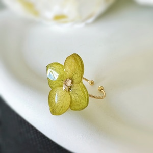 Real Hydrangea Flower Ring: 14k Gold Plated Adjustable Botanical Resin Jewelry