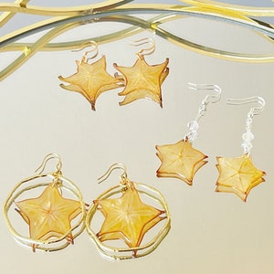 Real starfruit handmade resin earrings | dried fruit earrings | botanical earrings | hypoallergenic earrings | gift for her | birthday gift