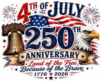 Download digitale PNG per il 250° anniversario degli Stati Uniti / Design patriottico per sublimazione del 4 luglio / Grafica per maglietta del 55° anniversario dell'America / Libertà