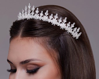 Tiara de boda, Tiara de diamantes, Corona nupcial, Tiara de pelo para novia, Tocado de boda, Tiara nupcial de plata, Taira de cristal