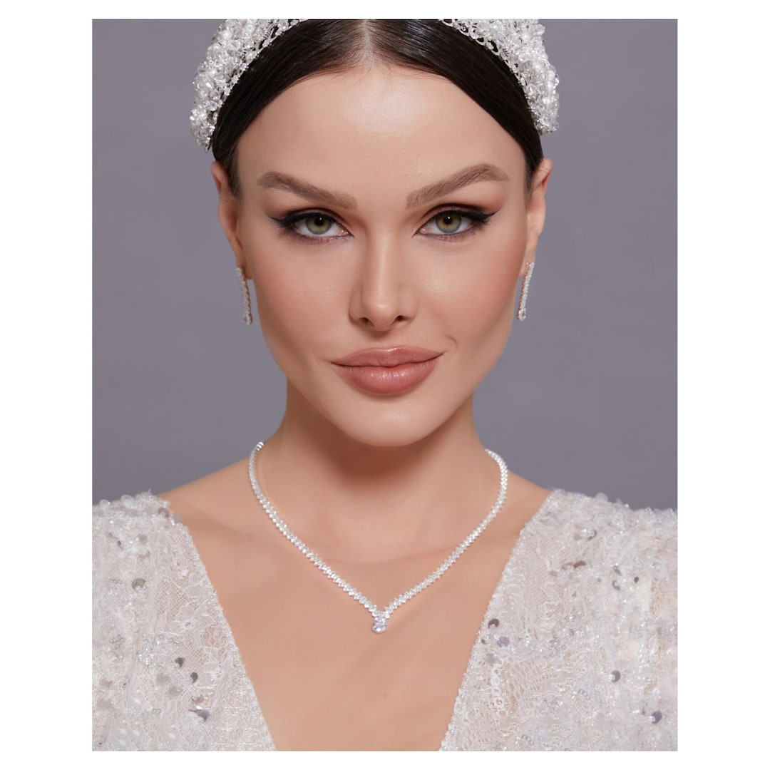 Bridal Necklace, V Shape Crystal Necklace, Wedding Jewelry Set for a