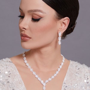 Crystal Necklace Set, Wedding Necklace Set, Bridal Necklace Set, Wedding Jewelry, Evening Jewelry zdjęcie 4