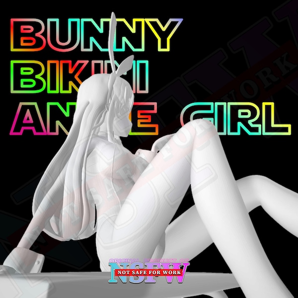 Bunny Bikini Anime Girl Figure - Sfw Figure - Sexy Anime Stl Model - Sexy Bunny Horny Anime Girl on Desk Diorama Figure Stl for 3D Printing