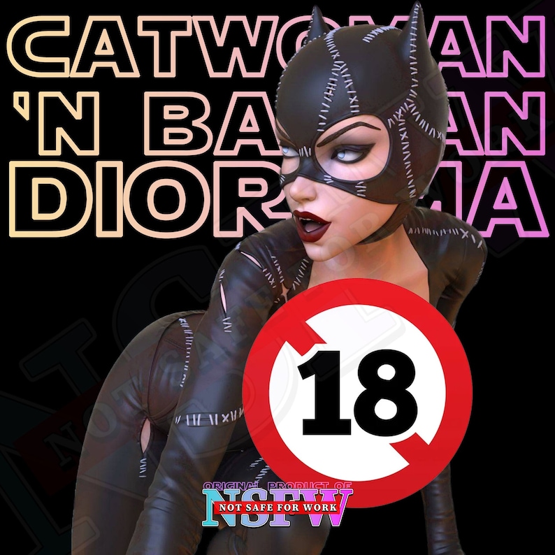 Catwoman Diorama STL Model for 3D Printing (sfw+nsfw+splitted+supported
