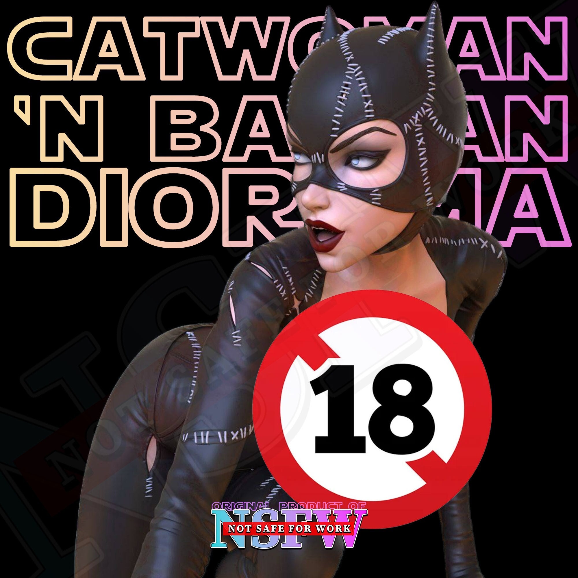Catwoman Diorama STL Model for 3D Printing (sfw+nsfw+splitted+supported
