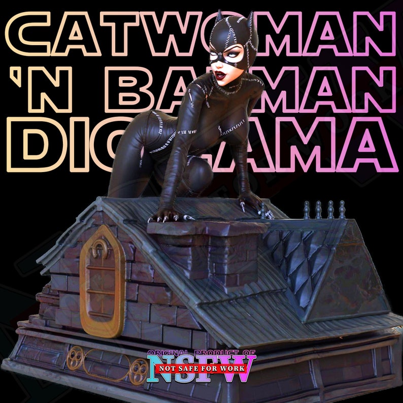 Catwoman Diorama STL Model for 3D Printing (sfw+nsfw+splitted+supported)-naked Catwoman- Nude 3D