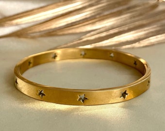 Stainless steel star bangle cheap trendy gold color fashionable bangle bracelet water resistant