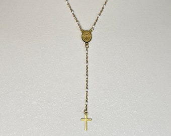 Long stainless steel cross necklace rosary necklace with medal and adjustable cross cheap trendy gold color fashionable Y necklace