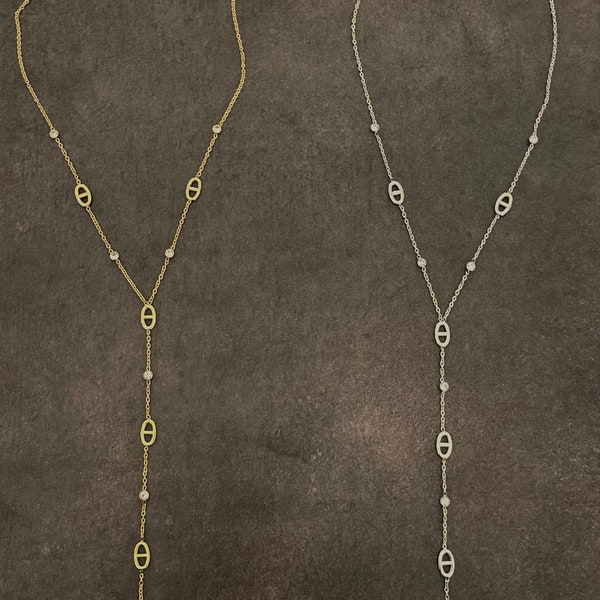 Lange roestvrijstalen ketting verstelbare goedkope trendy gouden of zilveren kleur modieuze strass steentjes die marine mesh Y-ketting schijnen