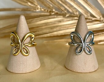 Cheap stainless steel ring trendy gold or silver color adjustable fashionable butterfly knot shape