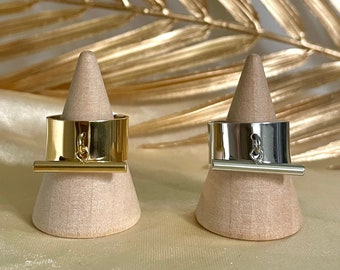 Günstiger Charm-Ring aus Edelstahl in trendiger Gold- und Silberfarbe, verstellbarer, modischer Bar-Charm