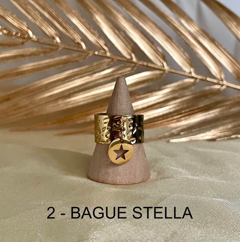 Bagues breloque en acier inoxydable ajustables pas cher tendance à la mode martelées 2 - Bague STELLA