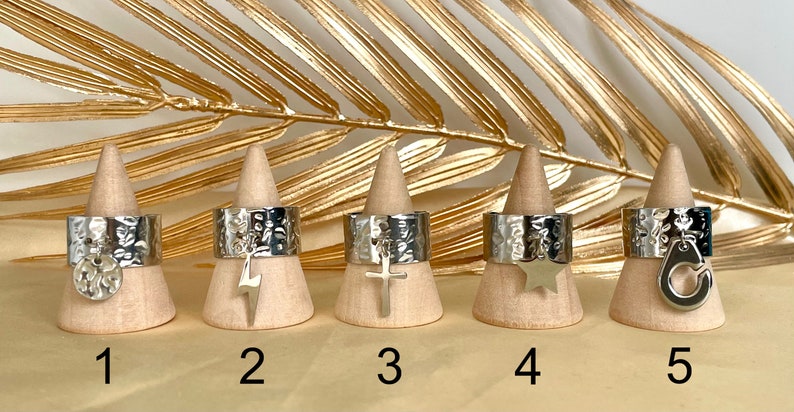 Günstige verstellbare Charm-Ringe aus Edelstahl, modischer, trendiger, verstellbarer Ring aus gehämmertem Silber Bild 2