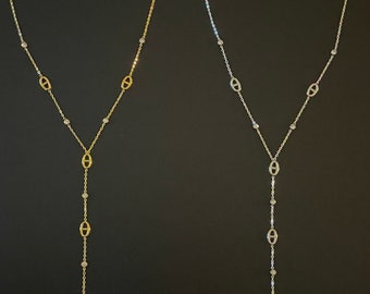 Collier maille marine long en acier inoxydable ajustable pas cher tendance couleur or à la mode collier en Y
