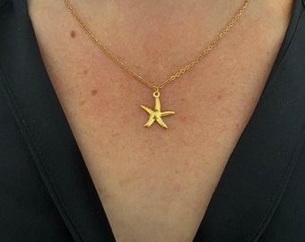 Necklace with Starfish pendant in stainless steel adjustable cheap trendy gold color fashionable