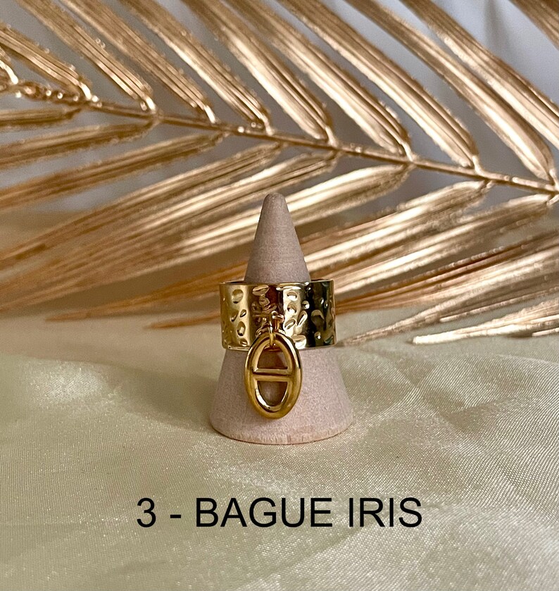 Bagues breloque en acier inoxydable ajustables pas cher tendance à la mode martelées 3 - Bague IRIS