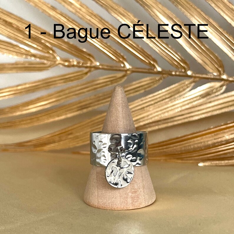 Günstige verstellbare Charm-Ringe aus Edelstahl, modischer, trendiger, verstellbarer Ring aus gehämmertem Silber 1 - Bague CELESTE