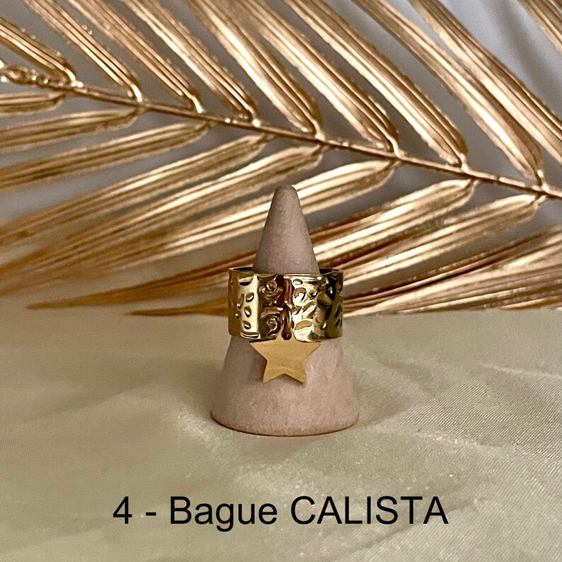 Bagues breloque en acier inoxydable ajustables pas cher tendance à la mode martelées 4 - Bague CALISTA