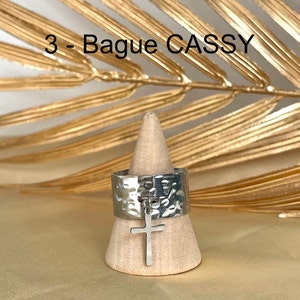 Günstige verstellbare Charm-Ringe aus Edelstahl, modischer, trendiger, verstellbarer Ring aus gehämmertem Silber 3 - Bague CASSY