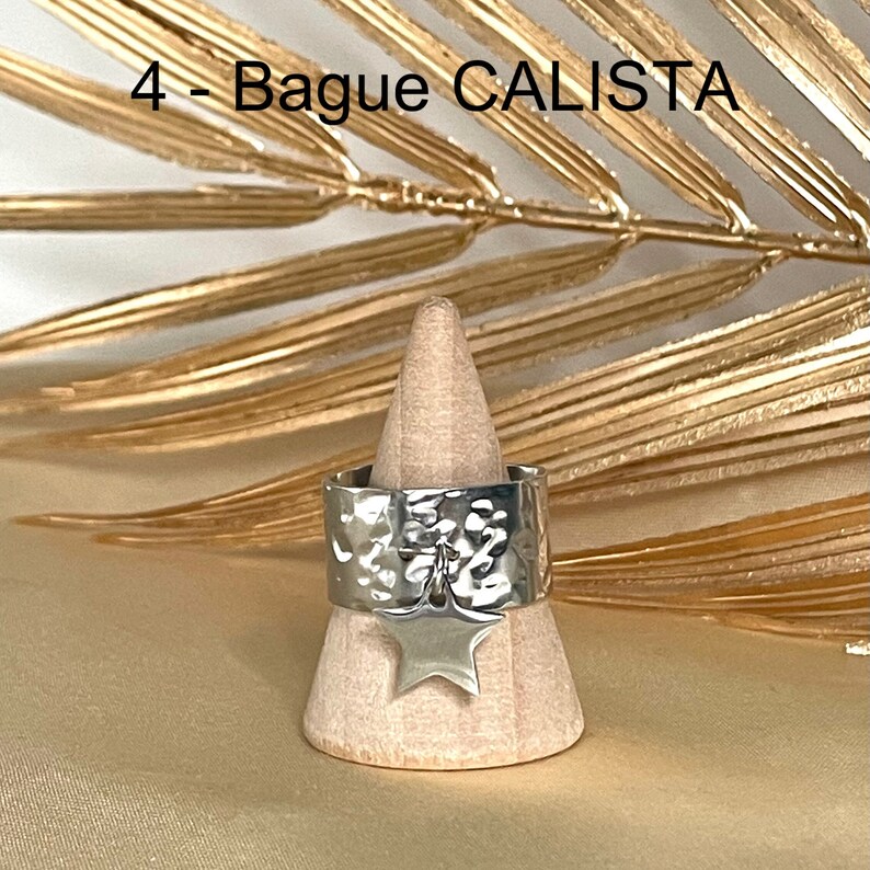 Günstige verstellbare Charm-Ringe aus Edelstahl, modischer, trendiger, verstellbarer Ring aus gehämmertem Silber 4 - Bague CALISTA