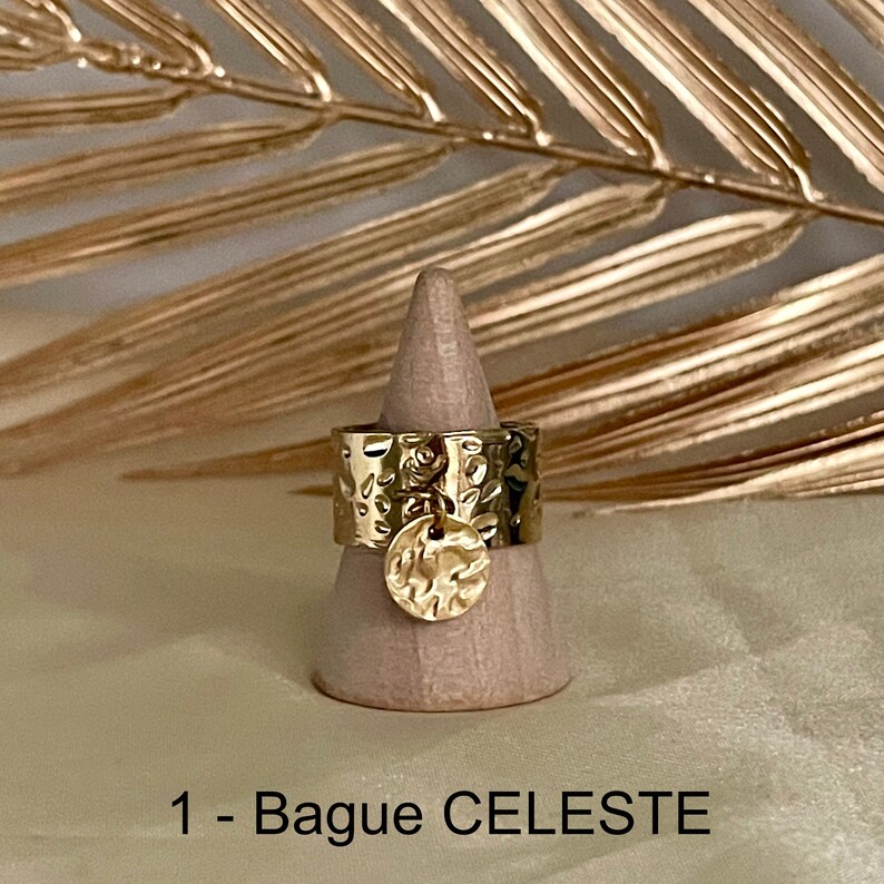 Bagues breloque en acier inoxydable ajustables pas cher tendance à la mode martelées 1 - Bague CELESTE