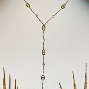 Lange roestvrijstalen ketting verstelbare goedkope trendy gouden of zilveren kleur modieuze strass steentjes die marine mesh Y-ketting schijnen afbeelding 4