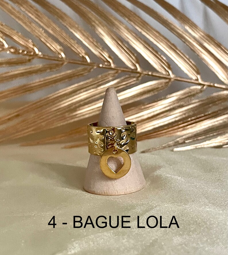 Bagues breloque en acier inoxydable ajustables pas cher tendance à la mode martelées 4 - Bague LOLA