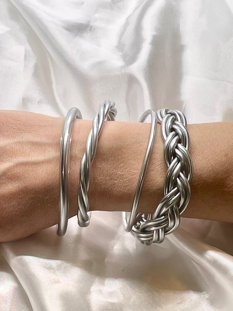 Fine twisted braided Buddhist bangle cheap trendy silver color fashionable bangle bracelet water resistant Buddhist bangles image 1