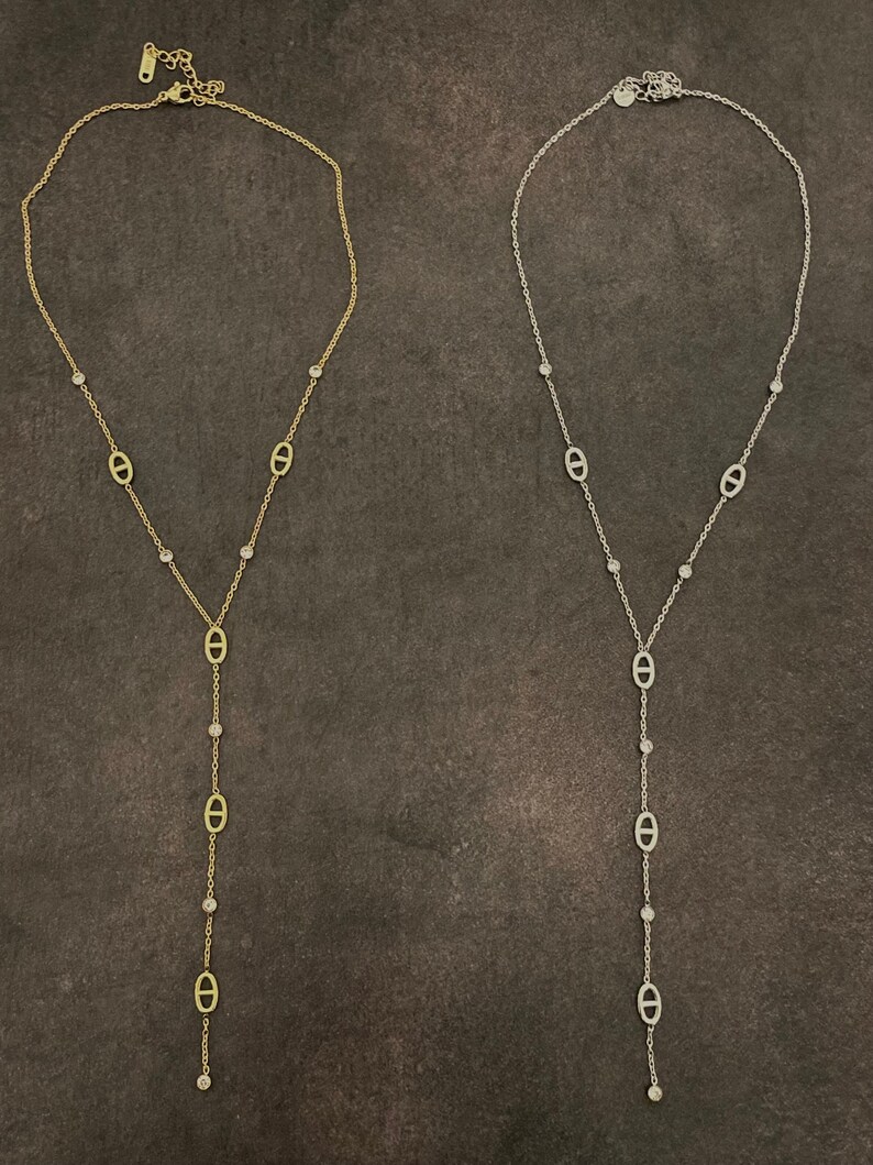 Lange roestvrijstalen ketting verstelbare goedkope trendy gouden of zilveren kleur modieuze strass steentjes die marine mesh Y-ketting schijnen afbeelding 1