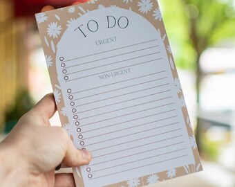 Tan and White Floral To-Do Notepad for Productivity