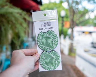 Car Coasters, Cute Car Accessories, Cup Holder Coasters, Daisy Daydream Pattern, Set of 2 Car Coasters, Leafy Luxe