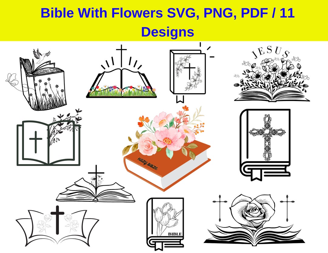 Blue Bible With Flowers Bible With Flowers Png/ Open Bible Svg/ Cross and Bible/ Bible Book ...