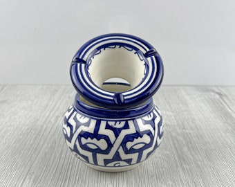 Handcrafted Moroccan Clay Ashtray with Lid for Patio outdoor and indoor with Mid Century Style - Decorative Ceramic Ashtray