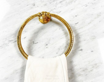 Round Antique Brass Towel Ring Holder, Brass Hand Towel Hanger - Wall Mounted Bathroom Towel Ring Hanger