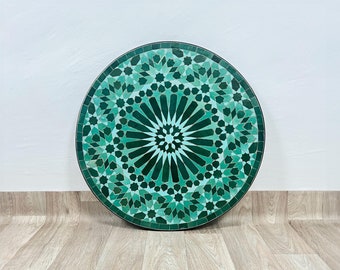 Green Mosaic Table Top - Round Modern Moroccan Mosaic Tile Tabletop - Outdoor Tabletop - Round Patio Tabletop - Mosaic Garden Table