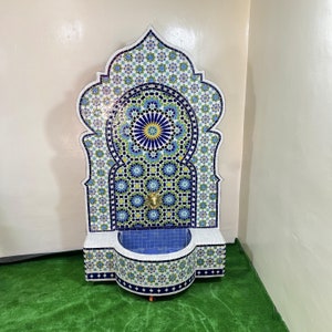 Handmade Wall Mosaic Fountain for Outdoor Garden Decor - Moroccan Mosaic Fountain - Garden Water Fountain - Patio Waterfall Fountain