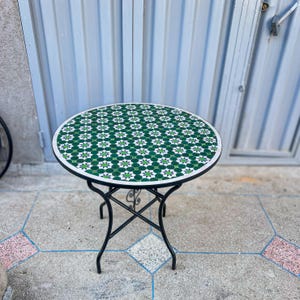 Custom Made Round Green Table - Moroccan Mosaic Table - Garden Fountain - Outdoor Patio Table Furniture For Home Decor