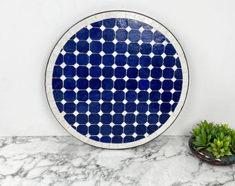 Blue and white Mosaic Tabletop for Outdoor Garden and Indoor - Round Moroccan Zellij Tabletop - Handmade Patio Coffee Table with Metal Frame