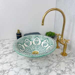 Handmade Turquoise Sink - Vessel Sink Vanity Counter Top - Hand Painted Ceramic Washbasin - Round Bathroom Sink - Small Sink Basin