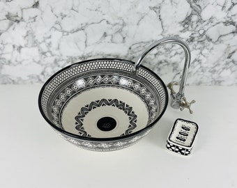 Custom Made Black Porcelain Ceramic Sink for Bathroom Vanity - Handmade Countertop Sink Bowl, Ceramic Vessel Sink, Hand Painted Wash Basin.