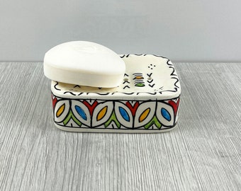 Custom Made Hand Painted Ceramic Soap Holder with Drain Holes - Modern Draining Soap Dish for Bathroom Accessories Perfect Gift