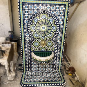 Outdoor Moroccan Water Fountain - Mosaic Water Feature - Handmade Garden Waterfall - Floor Patio Fountain - Mid Century Fountain