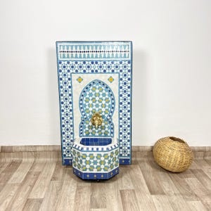 Outdoor & Indoor Mosaic Fountain for Garden Decor - Handmade Moroccan Zellij Fountain - Wall Water Fountain - Waterfall Fountain Modern